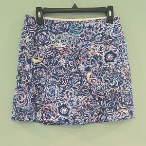 Slender Shaped Blue Multi-Colored Skort With Built- In Slimming Size Med
